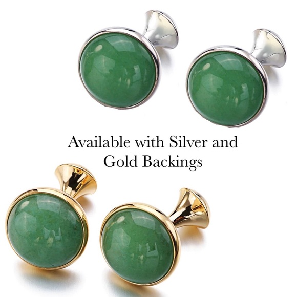 Elegant Round Green Aventurine Quartz Cufflinks - Picture 17 of 17